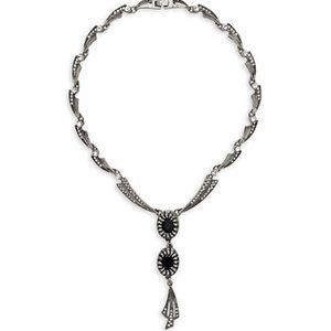 Garbo Vintage Scalloped Crystal Pave Necklace-SILVER-One Size